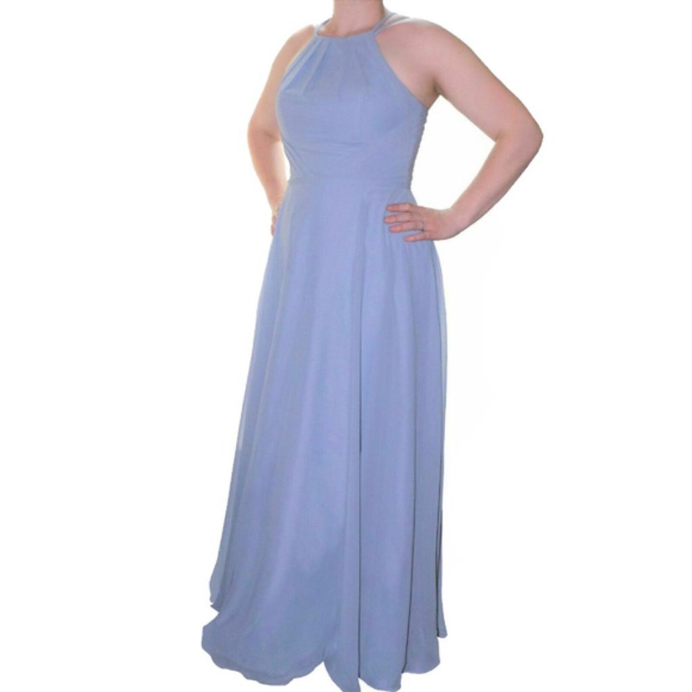 Azazie Size A8 Light Blue Sleeveless Floor Length